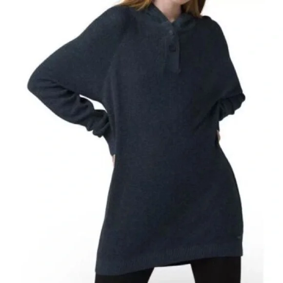 Prana Women's Milani Tunic Hoodie Sweater Size Small Black Organic Cotton Wool - Picture 1 of 12
